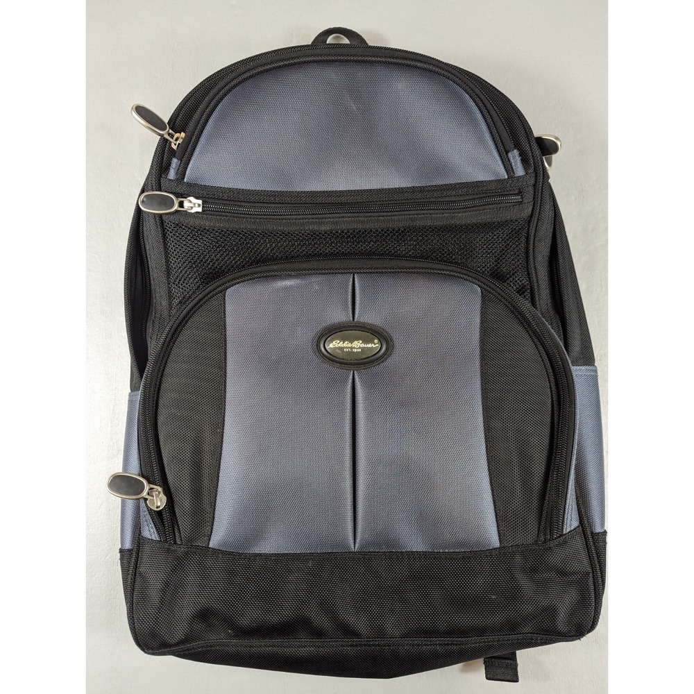 Eddie Bauer Grey Black Backpack 4 Zippers Adjustable Straps School‎ Hiking EUC